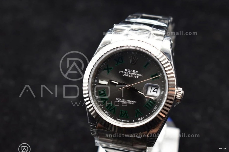 Green on VSF Edition 1:1 126330 590 Tailored Oyster Gray 41 DateJust Bracelet SS Best VS Dial Roman 904L 0806